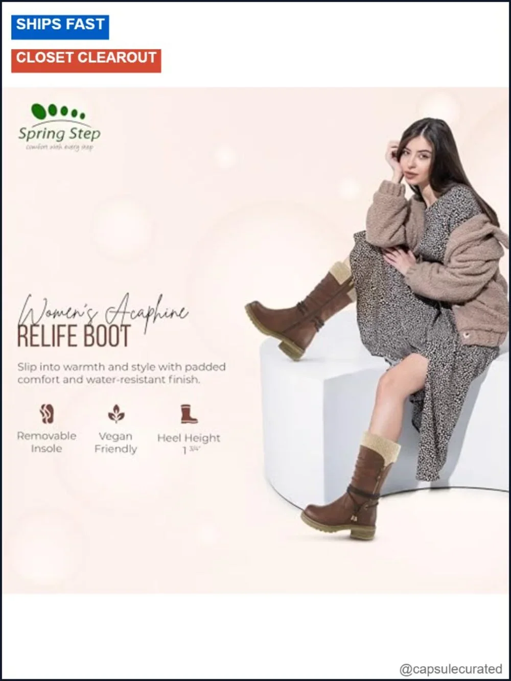 Women's Mid-Calf Boot with Faux Fur Lining and Low Heel